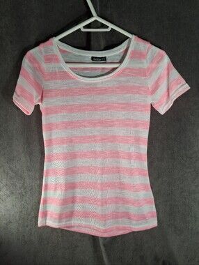 Janina Lightweight Neon Pink & White Striped Knit Short Sleeve Top NWT EU34 US2